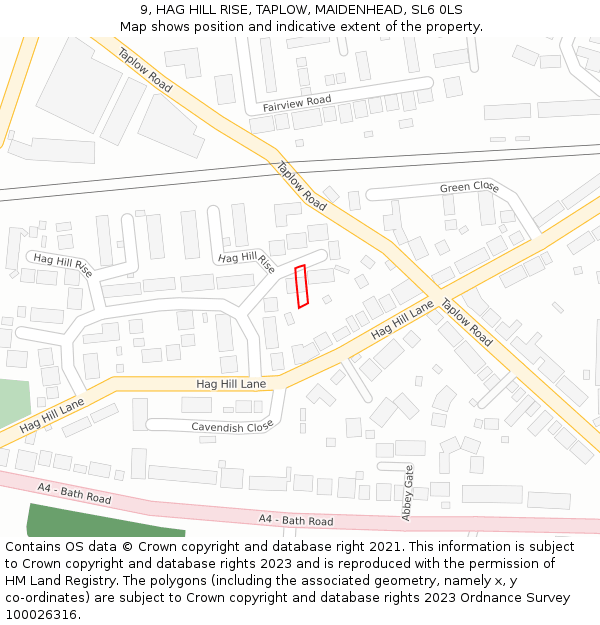 9, HAG HILL RISE, TAPLOW, MAIDENHEAD, SL6 0LS: Location map and indicative extent of plot