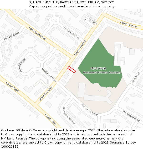 9, HAGUE AVENUE, RAWMARSH, ROTHERHAM, S62 7PG: Location map and indicative extent of plot