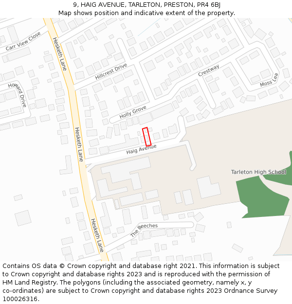 9, HAIG AVENUE, TARLETON, PRESTON, PR4 6BJ: Location map and indicative extent of plot
