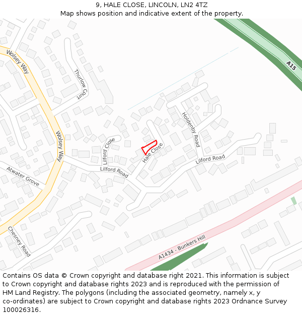 9, HALE CLOSE, LINCOLN, LN2 4TZ: Location map and indicative extent of plot