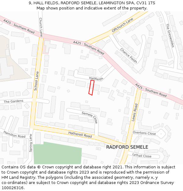 9, HALL FIELDS, RADFORD SEMELE, LEAMINGTON SPA, CV31 1TS: Location map and indicative extent of plot