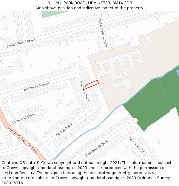 9, HALL PARK ROAD, UPMINSTER, RM14 2DB: Location map and indicative extent of plot