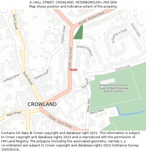 9, HALL STREET, CROWLAND, PETERBOROUGH, PE6 0EW: Location map and indicative extent of plot