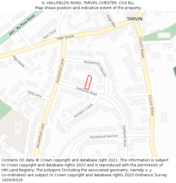 9, HALLFIELDS ROAD, TARVIN, CHESTER, CH3 8LL: Location map and indicative extent of plot