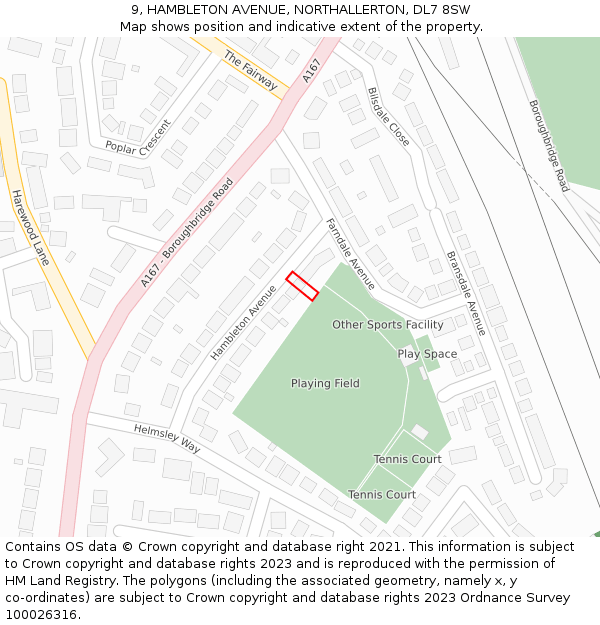 9, HAMBLETON AVENUE, NORTHALLERTON, DL7 8SW: Location map and indicative extent of plot