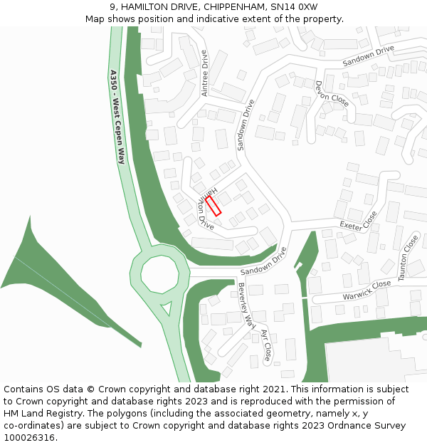 9, HAMILTON DRIVE, CHIPPENHAM, SN14 0XW: Location map and indicative extent of plot