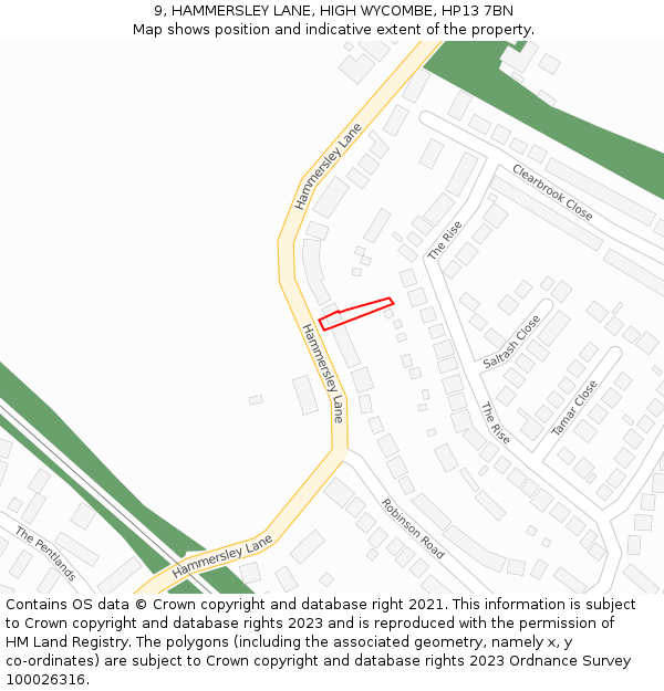 9, HAMMERSLEY LANE, HIGH WYCOMBE, HP13 7BN: Location map and indicative extent of plot