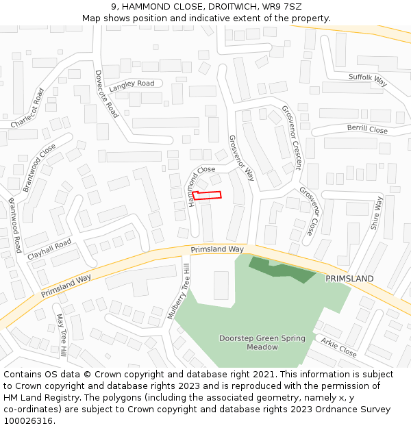 9, HAMMOND CLOSE, DROITWICH, WR9 7SZ: Location map and indicative extent of plot