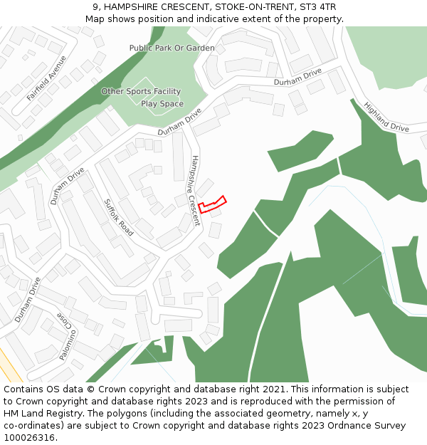 9, HAMPSHIRE CRESCENT, STOKE-ON-TRENT, ST3 4TR: Location map and indicative extent of plot