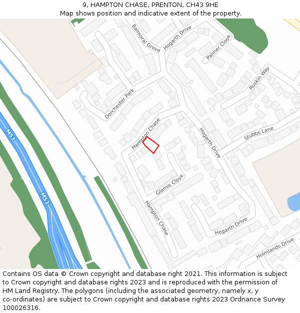 9, HAMPTON CHASE, PRENTON, CH43 9HE: Location map and indicative extent of plot