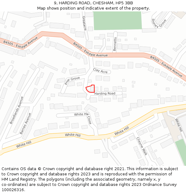 9, HARDING ROAD, CHESHAM, HP5 3BB: Location map and indicative extent of plot