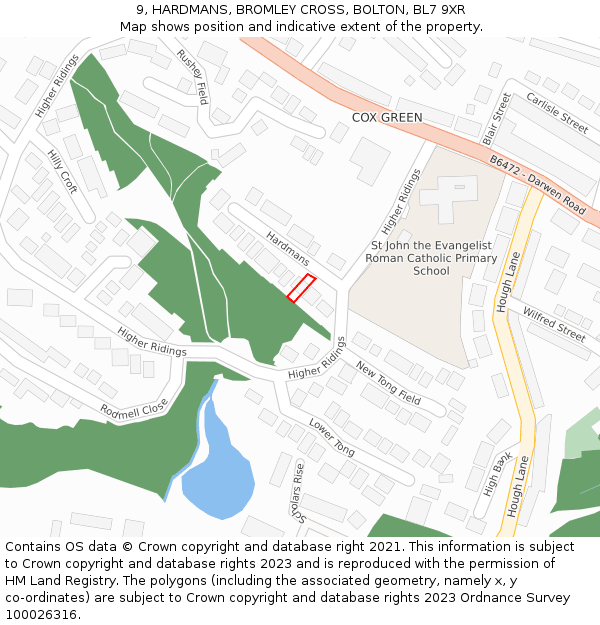 9, HARDMANS, BROMLEY CROSS, BOLTON, BL7 9XR: Location map and indicative extent of plot