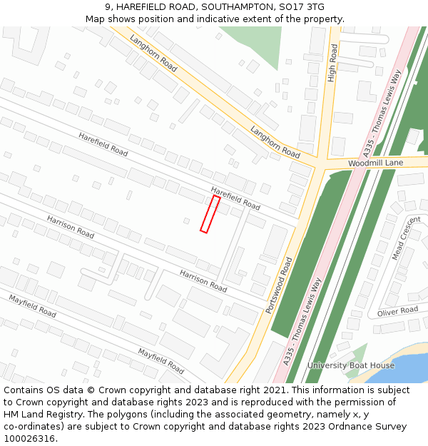 9, HAREFIELD ROAD, SOUTHAMPTON, SO17 3TG: Location map and indicative extent of plot
