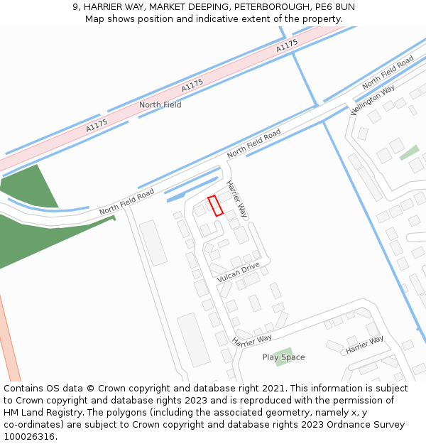 9, HARRIER WAY, MARKET DEEPING, PETERBOROUGH, PE6 8UN: Location map and indicative extent of plot