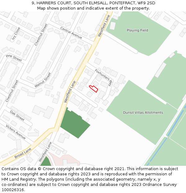 9, HARRIERS COURT, SOUTH ELMSALL, PONTEFRACT, WF9 2SD: Location map and indicative extent of plot