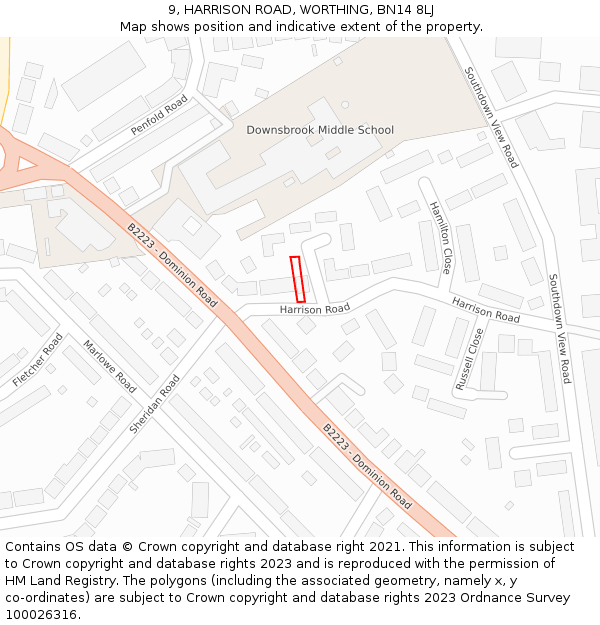 9, HARRISON ROAD, WORTHING, BN14 8LJ: Location map and indicative extent of plot