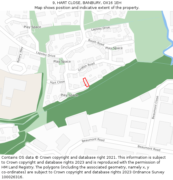 9, HART CLOSE, BANBURY, OX16 1EH: Location map and indicative extent of plot