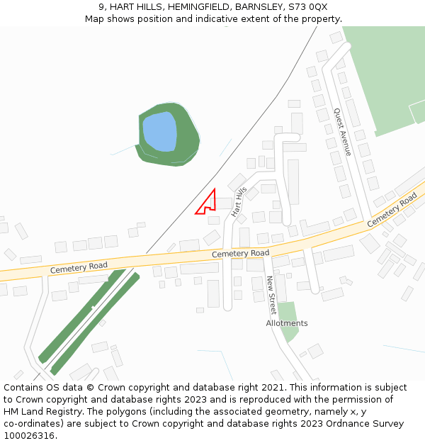 9, HART HILLS, HEMINGFIELD, BARNSLEY, S73 0QX: Location map and indicative extent of plot