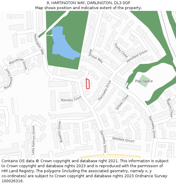 9, HARTINGTON WAY, DARLINGTON, DL3 0GP: Location map and indicative extent of plot