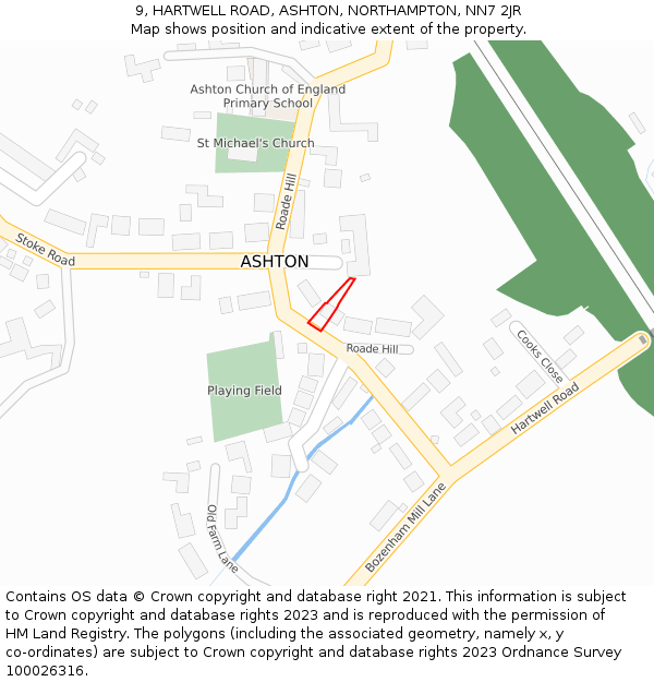 9, HARTWELL ROAD, ASHTON, NORTHAMPTON, NN7 2JR: Location map and indicative extent of plot