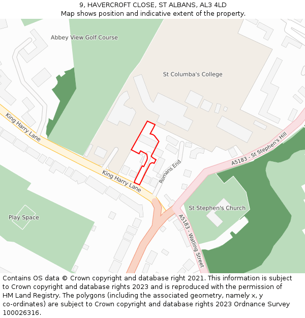 9, HAVERCROFT CLOSE, ST ALBANS, AL3 4LD: Location map and indicative extent of plot