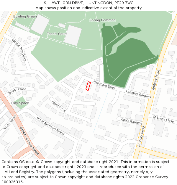 9, HAWTHORN DRIVE, HUNTINGDON, PE29 7WG: Location map and indicative extent of plot