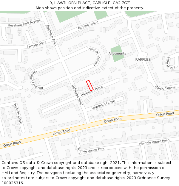 9, HAWTHORN PLACE, CARLISLE, CA2 7GZ: Location map and indicative extent of plot