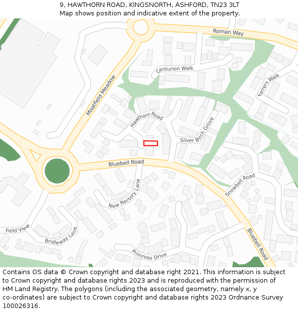 9, HAWTHORN ROAD, KINGSNORTH, ASHFORD, TN23 3LT: Location map and indicative extent of plot