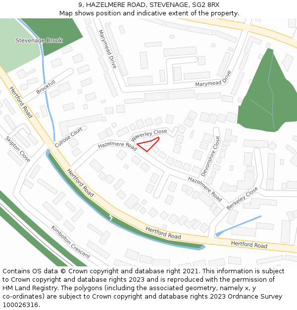 9, HAZELMERE ROAD, STEVENAGE, SG2 8RX: Location map and indicative extent of plot