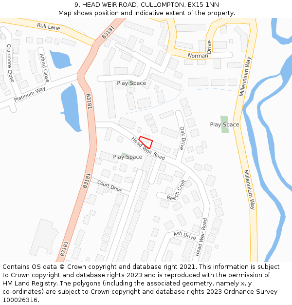 9, HEAD WEIR ROAD, CULLOMPTON, EX15 1NN: Location map and indicative extent of plot