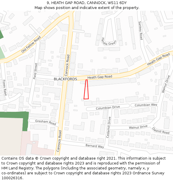 9, HEATH GAP ROAD, CANNOCK, WS11 6DY: Location map and indicative extent of plot