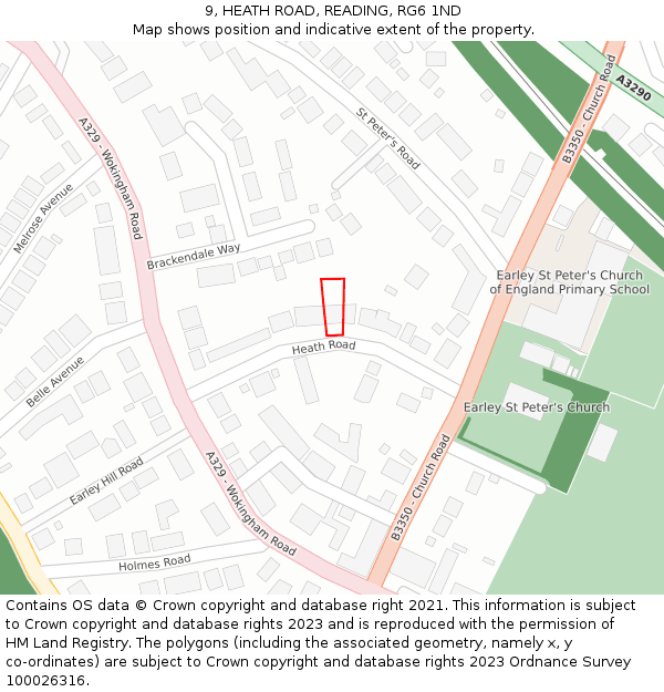 9, HEATH ROAD, READING, RG6 1ND: Location map and indicative extent of plot