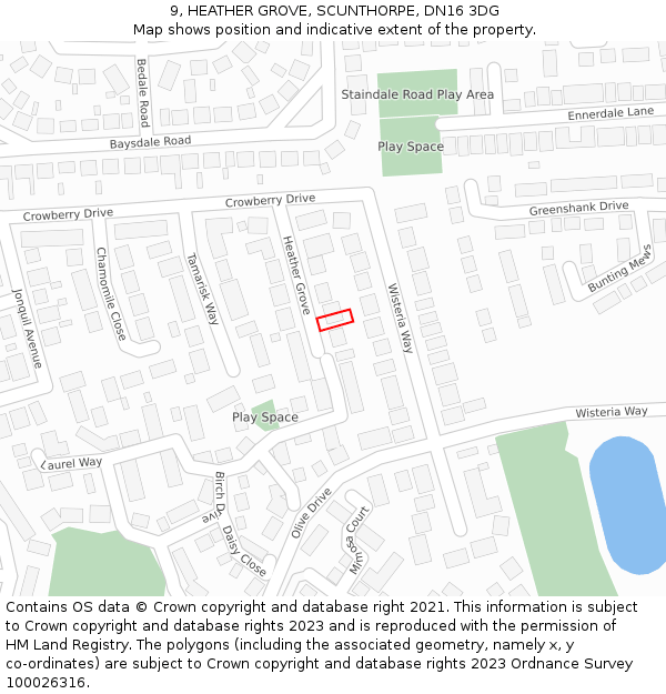 9, HEATHER GROVE, SCUNTHORPE, DN16 3DG: Location map and indicative extent of plot