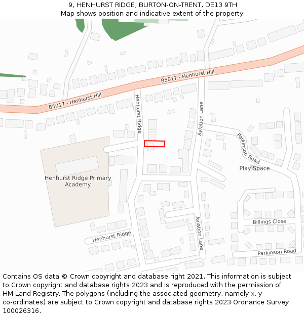 9, HENHURST RIDGE, BURTON-ON-TRENT, DE13 9TH: Location map and indicative extent of plot