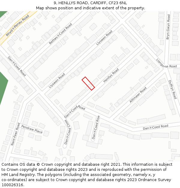 9, HENLLYS ROAD, CARDIFF, CF23 6NL: Location map and indicative extent of plot