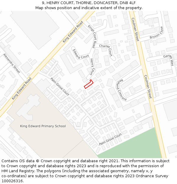 9, HENRY COURT, THORNE, DONCASTER, DN8 4LF: Location map and indicative extent of plot