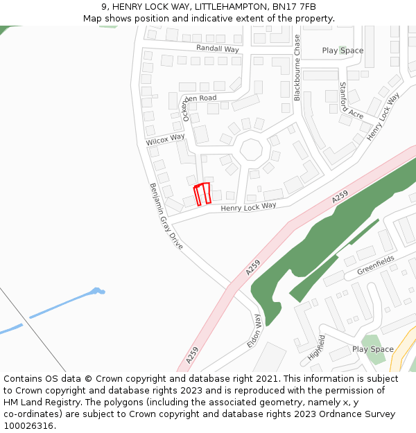 9, HENRY LOCK WAY, LITTLEHAMPTON, BN17 7FB: Location map and indicative extent of plot