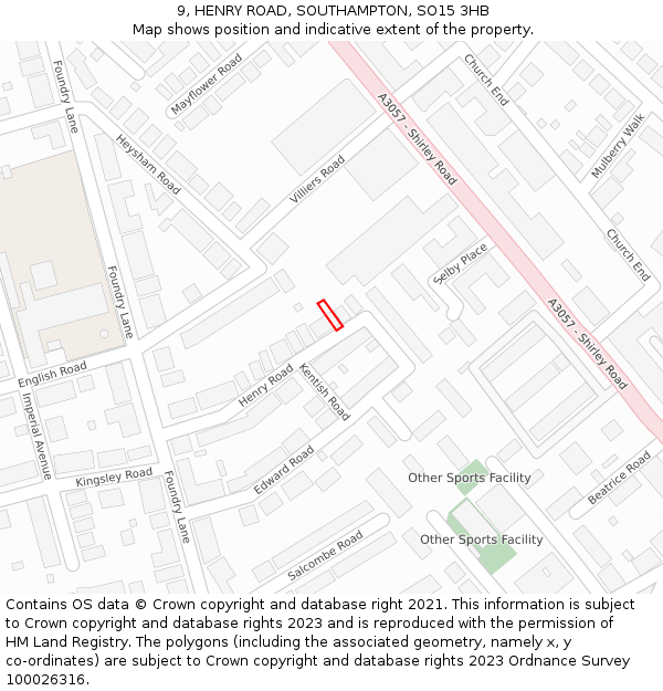 9, HENRY ROAD, SOUTHAMPTON, SO15 3HB: Location map and indicative extent of plot