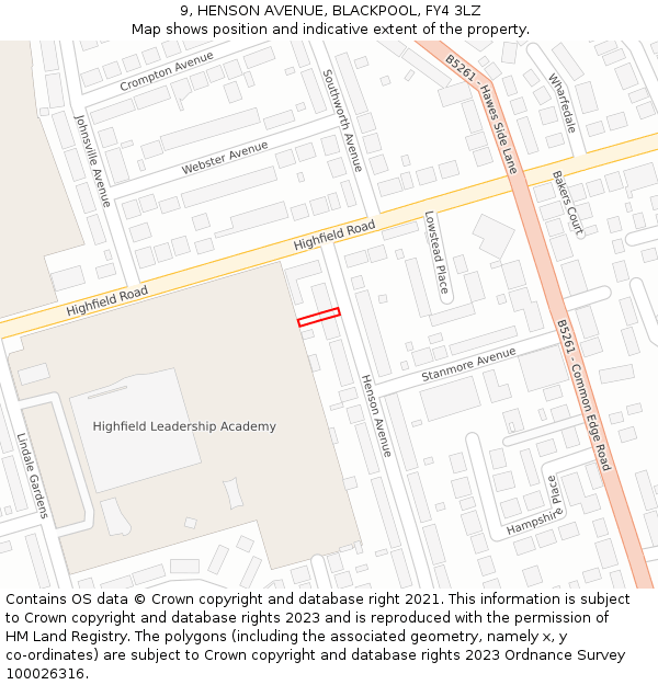 9, HENSON AVENUE, BLACKPOOL, FY4 3LZ: Location map and indicative extent of plot