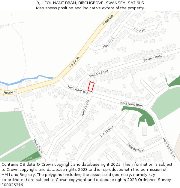 9, HEOL NANT BRAN, BIRCHGROVE, SWANSEA, SA7 9LS: Location map and indicative extent of plot