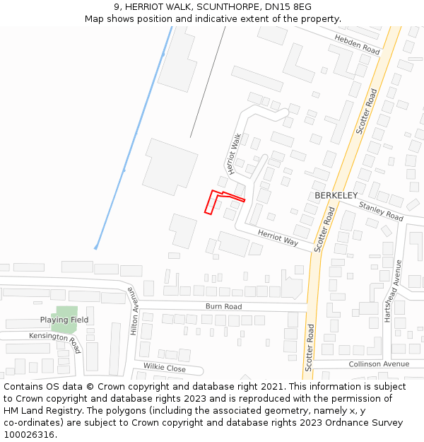 9, HERRIOT WALK, SCUNTHORPE, DN15 8EG: Location map and indicative extent of plot