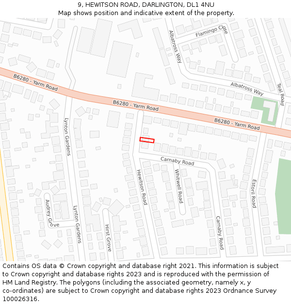 9, HEWITSON ROAD, DARLINGTON, DL1 4NU: Location map and indicative extent of plot