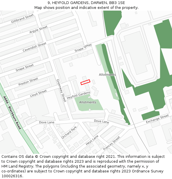 9, HEYFOLD GARDENS, DARWEN, BB3 1SE: Location map and indicative extent of plot