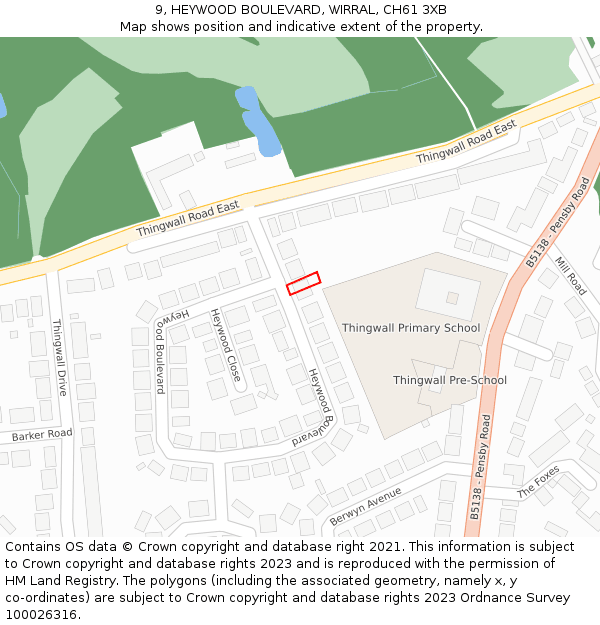 9, HEYWOOD BOULEVARD, WIRRAL, CH61 3XB: Location map and indicative extent of plot