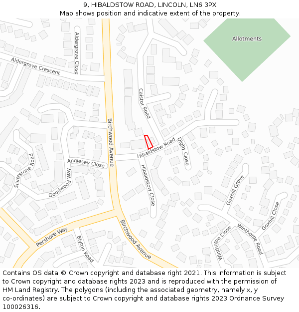 9, HIBALDSTOW ROAD, LINCOLN, LN6 3PX: Location map and indicative extent of plot