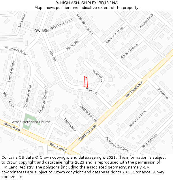 9, HIGH ASH, SHIPLEY, BD18 1NA: Location map and indicative extent of plot