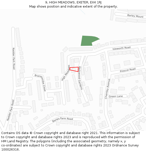 9, HIGH MEADOWS, EXETER, EX4 1RJ: Location map and indicative extent of plot