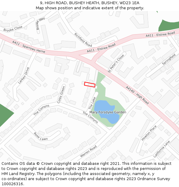 9, HIGH ROAD, BUSHEY HEATH, BUSHEY, WD23 1EA: Location map and indicative extent of plot