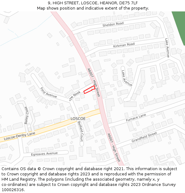 9, HIGH STREET, LOSCOE, HEANOR, DE75 7LF: Location map and indicative extent of plot