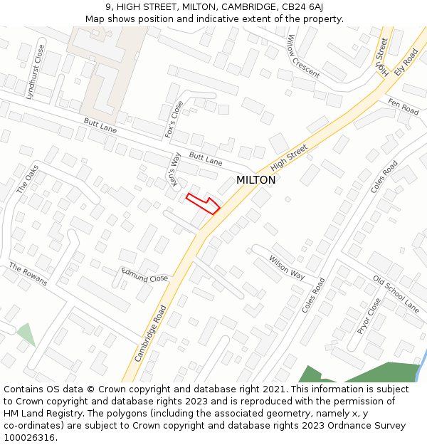 9, HIGH STREET, MILTON, CAMBRIDGE, CB24 6AJ: Location map and indicative extent of plot